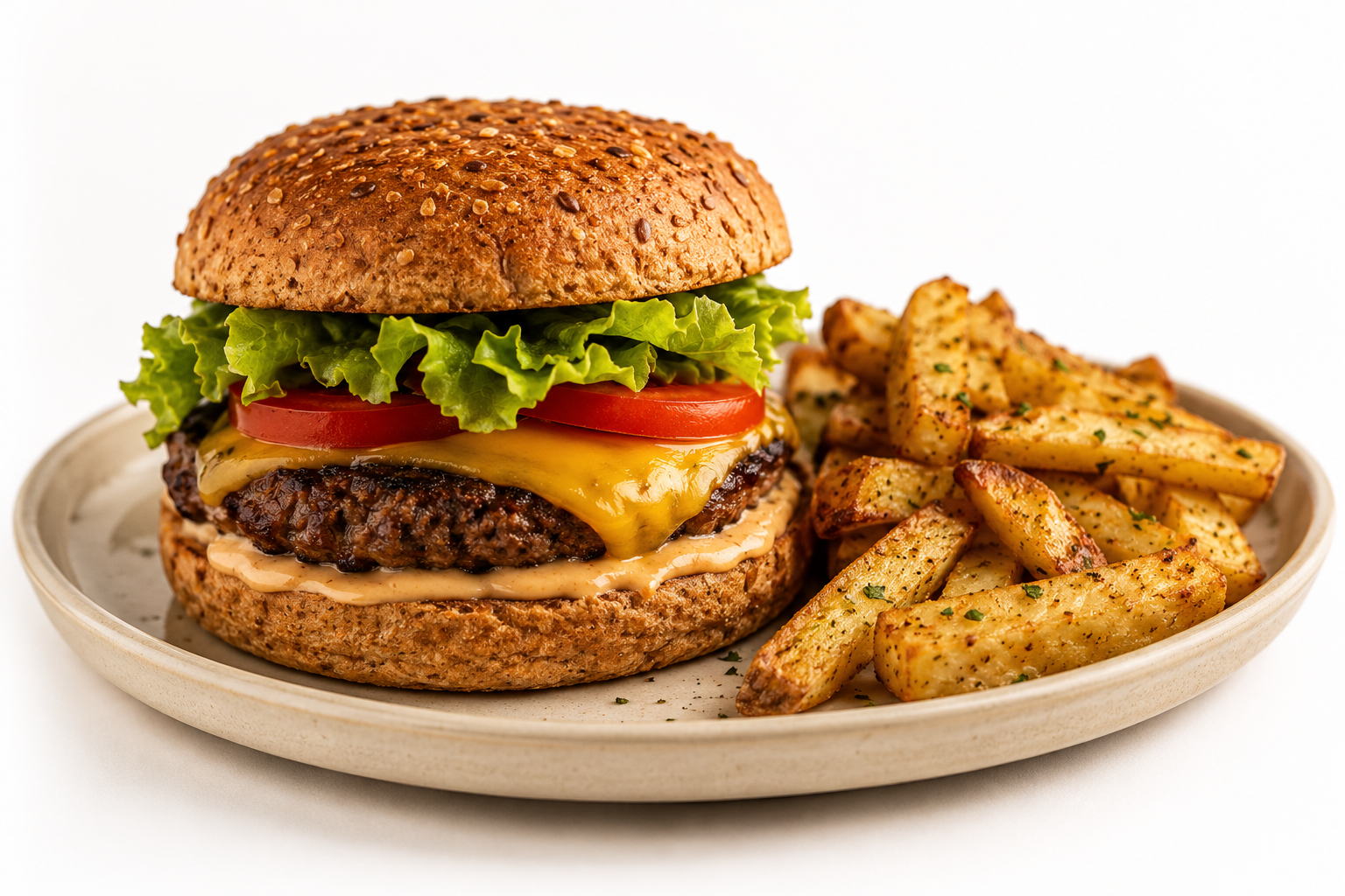 Beef Cheeseburger + Baked Fries
