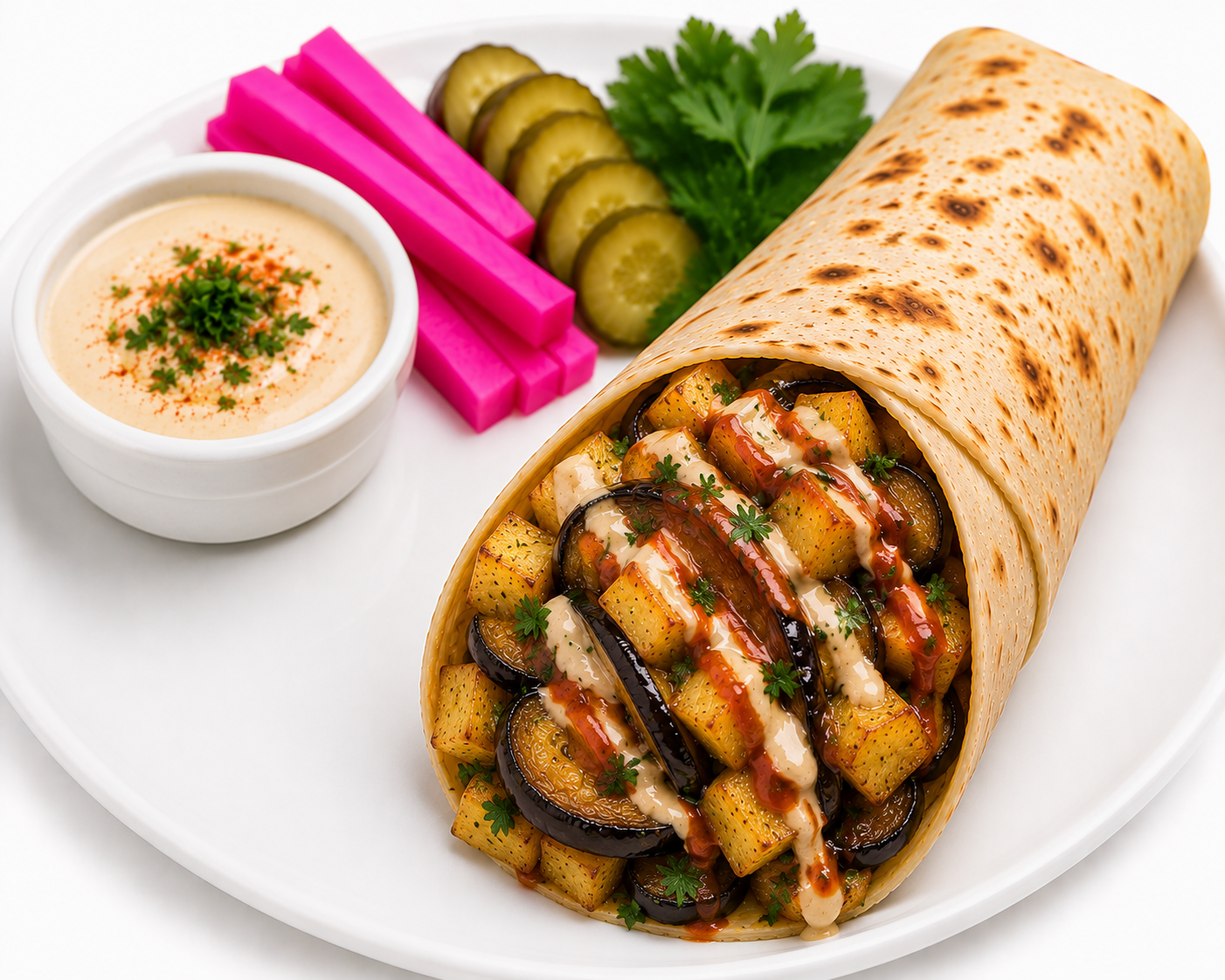 Potato & Eggplant Roll with Sauce