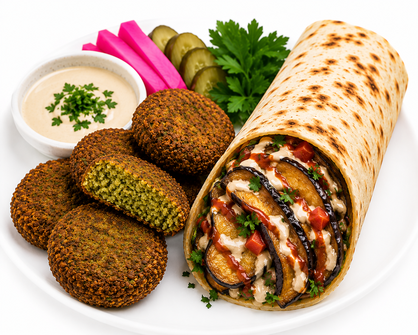 Taameya & Eggplant Roll with Sauce
