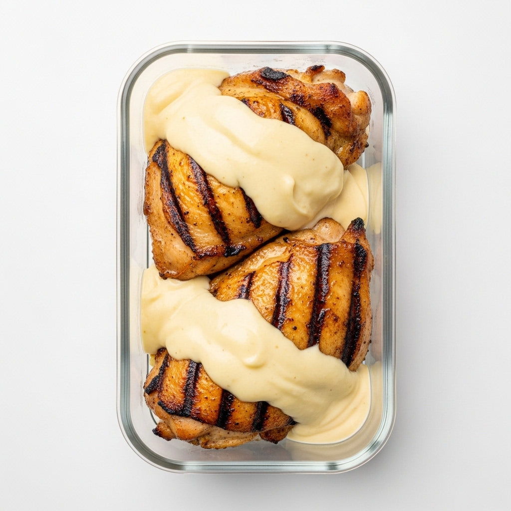 Grilled Chicken Thighs with Creamy Cheese Sauce